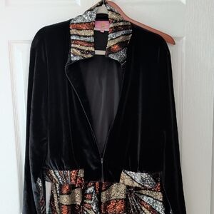 Rich Fashion Black Velvet Jumper set Wide Leg with Sequin Accent